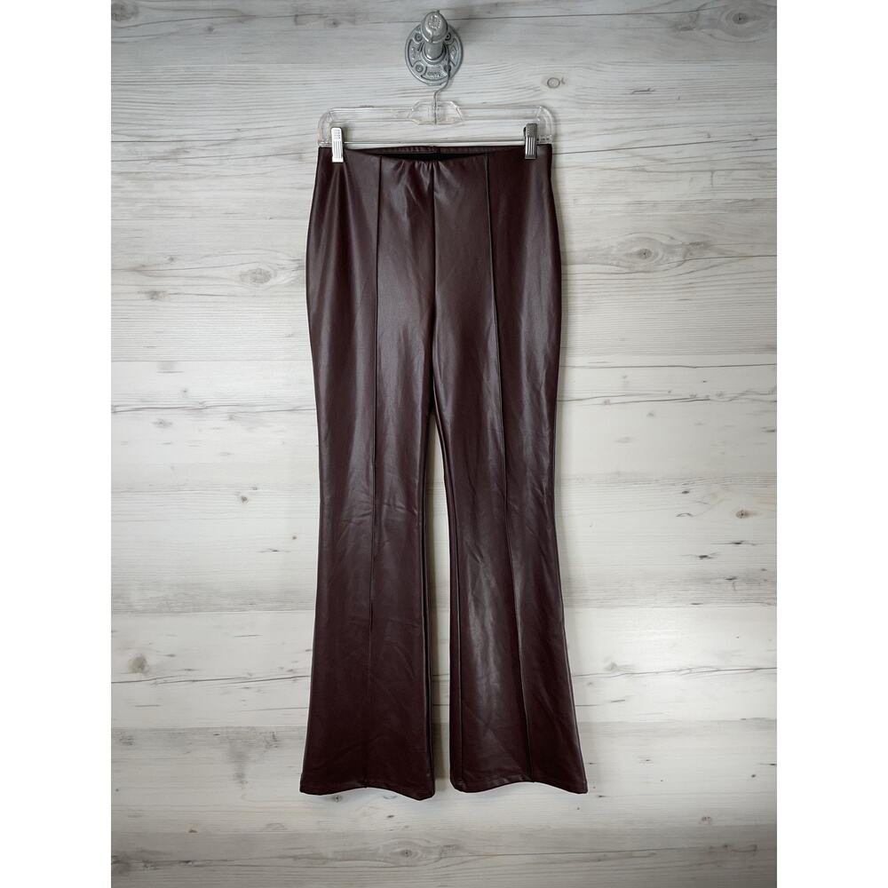 A New Day Womens Brown Faux Leather Flare Pull On Stretch Pants F00253138 Small